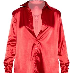 Red Satin Button Front Shirt
